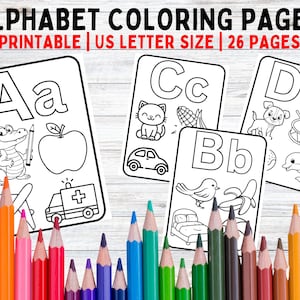 ABC Printable Alphabet Coloring Pages A-Z | Fun Educational Worksheets for Kids, Toddlers, Preschool | 26 Upper & Lower Case Letters