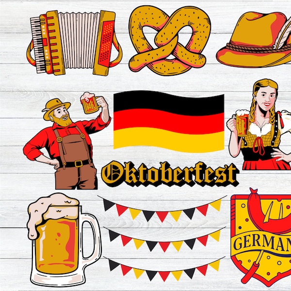 Deutschland SVG, Oktoberfest SVG, deutsche Clipart, deutsche Aufkleber, deutsches Hemd, deutsches Bier, Bratwurst, Schnitzel, Brezel, SVG-Dateien Cricut