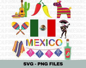 Mexico SVG Clipart | Mexican Culture SVG Files for Cricut | Dia de los Muertos | Mexican Flag | Tequila PNG | Mexico Travel Vacation Svg