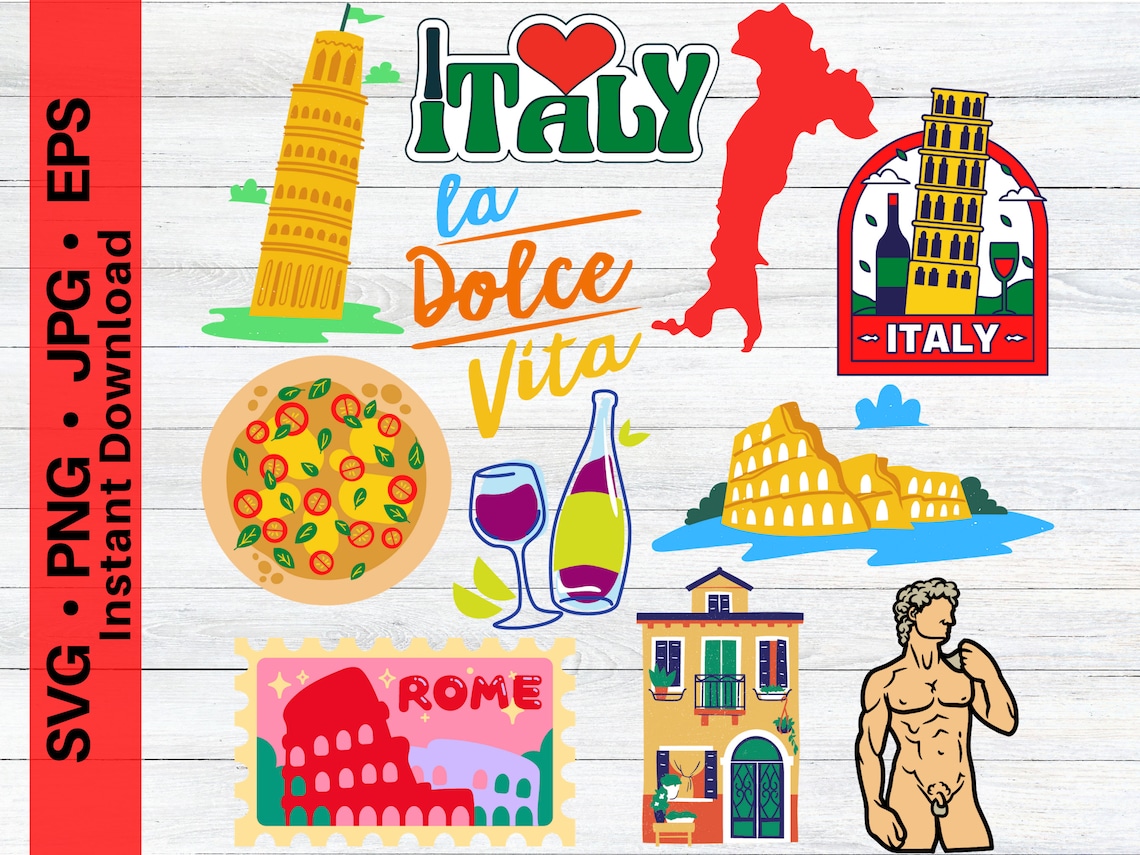 Italy Clipart, Italy Stickers, Italian Art, Italy SVG, Italian Wine Svg
