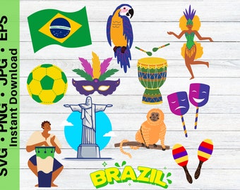 Brazil Clipart, Brazilian Stickers, Brazilian T-Shirt, Brazilian Shirt, Brazilian Art, Brazil Flag, Rio de Janeiro Svg, SVG Files for Cricut