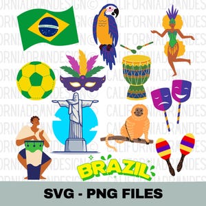 Clipart Brésil, Brésil SVG, vacances Brésil Amérique du Sud voyage, t-shirt cadeau amant brésilien, Rio de Janeiro SVG, sublimation dessins PNG