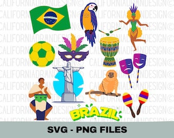 Paquete de archivos SVG de Brasil, imágenes prediseñadas PNG de Brasil, SVG de Río de Janeiro, gráficos de viaje de Brasil, SVG de Carnaval, vacaciones en Sudamérica, archivos de corte para Cricut