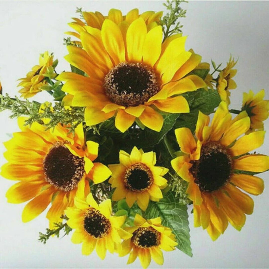 26 Head Artificial Sunflower Bouquet Silk Fake Flowers Wedding Home ...