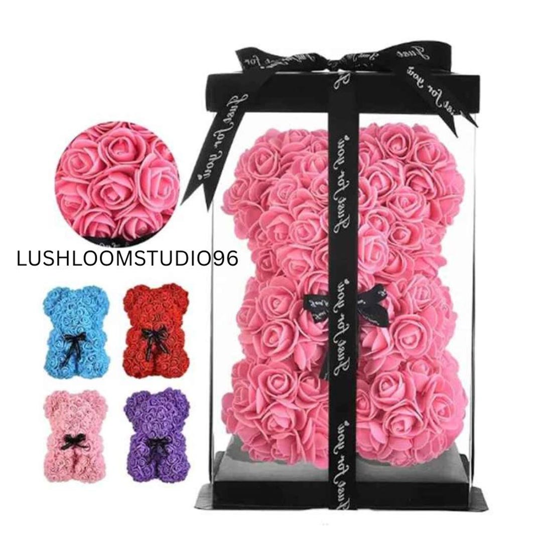 25cm Artificial Teddy Rose Flower Bear Gift With Box for Valentine’s ...