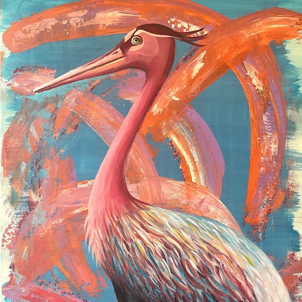 Original Acrylbild „colourful crane“, bunter Vogel, Tierbild