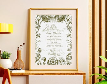 AVE MARIA LATIN Catholic Classic Style Printable Wall Art - Hail mary in Latin - Digital Download