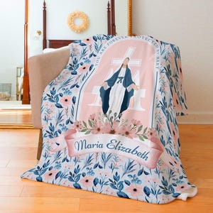 CUSTOMIZABLE Marian Blanket, You are forever protected by Mary, Throw Blanket for Children baptism gift - Catholic Plush Blanket