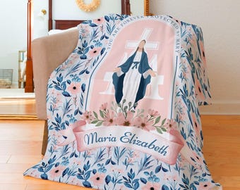 AANPASBARE Marian deken, je bent voor altijd beschermd door Mary, Throw Blanket for Children doopcadeau - Katholieke pluche deken