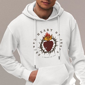 Sacred Heart of Jesus Hoodie for Men, Catholic apparel, Catholic Clothing, Jesus' Most Sacred Heart - Catholic Hooded Sweatshirt for Men