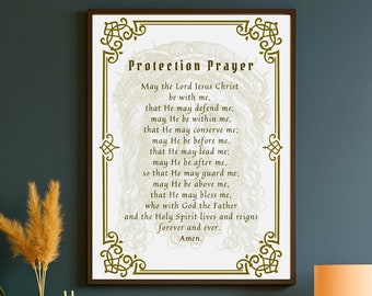Oración de protección, arte mural imprimible de estilo clásico católico: Que el Señor Jesucristo esté conmigo - Descarga digital