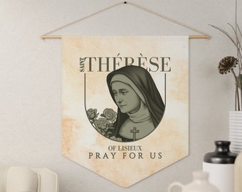 St Therese of Lisieux, Pray for us Pennant, Catholic Banner, Catholic Saints, Little Flower Saint, Roman Catholic Home Decor-Catholic Penant