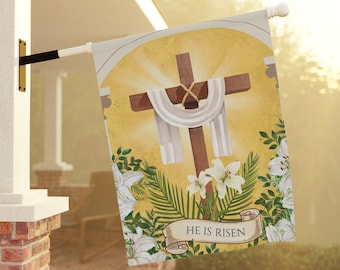 Easter Sunday Catholic Garden Flag Banner, Jesus is Risen, the resurrection of our Lord, Easter Sunday Mass Flag - Garden & House Banner
