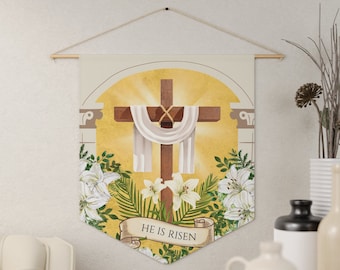 Fanion/bannière de maison catholique du dimanche de Pâques, Jésus est ressuscité, la résurrection de notre Seigneur, fanion de messe du dimanche de Pâques - décoration de maison catholique