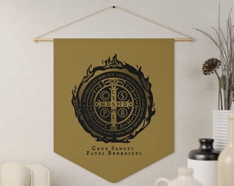 Saint Benedict Medal House Banner/Pennant, Catholic Home Gifts, Catholic Decor Pennant, St Benedict of Nursia - Catholic House Decor