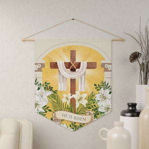 Easter Sunday Catholic Home Pennant/Banner, Jesus is Risen, the resurrection of our Lord, Easter Sunday Mass Pennant- Catholic House Decor