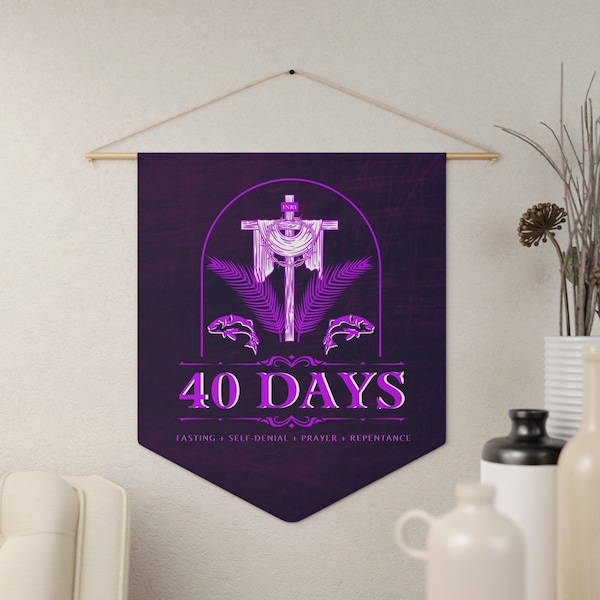 40 jours de Carême, Fanion de maison de la saison du Carême violet, Saison du Carême, Mercredi des Cendres, Calvaire, Bannière de décoration de maison catholique - Fanion catholique