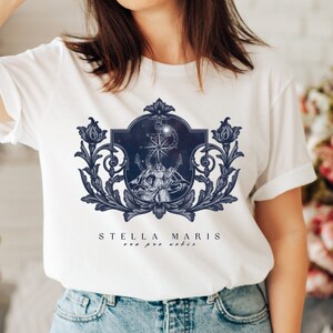 STELLA MARIS, Ora Pro Nobis! Our Lady, Star of the Sea | Blessed Virgin Mary&#39;s title, Marian Devotion - Catholic T-shirt for Women