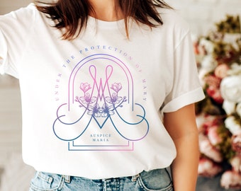 Virgin Mary Monogram | Under the protection of Mary - AUSPICE MARIA (Marian devotion) - Catholic Shirt for Women