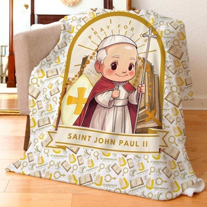 Saint John Paul II, Catholic Kids Throw, Baby Swaddle, Toddler and Baby Gift, Confirmation, Baptismal, First Communion Gift - Saint Blanket