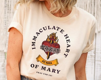 Immaculate Heart of Mary Vintage Style Shirt Catholic Shirt for Women, Marian Apparel, Devotion to Mary, Ave Maria - Catholic Unisex Tee