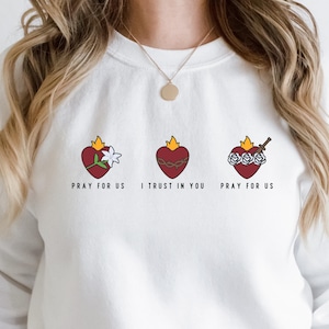 Sacred Heart, Immaculate Heart & Chaste Heart of the Most Holy Family Sweatshirt, Catholic Devotion, Jesus, Mary, Joseph - Sweatshirt Unisex
