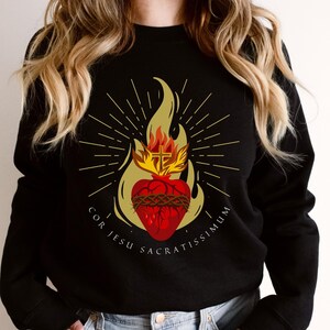 Cor Jesu Sacratissimum Sweater, Sacred Heart of Jesus, Holy Hearts Art  - Catholic Sweatshirt for Women