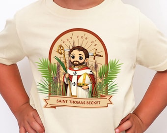 聖トマス・ベケット幼児用シャツ、カトリックの子供用シャツ、幼児用シャツ、聖人Tシャツ、洗礼の贈り物