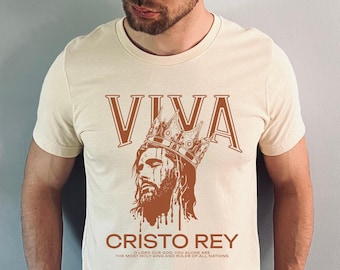 Viva Cristo Rey, Hochfest Christi des Königs, Heiliger König & Herrscher aller Völker, Jesus Christus, Dad Shirt, katholisches Geschenk-katholisches T-Shirt für Männer