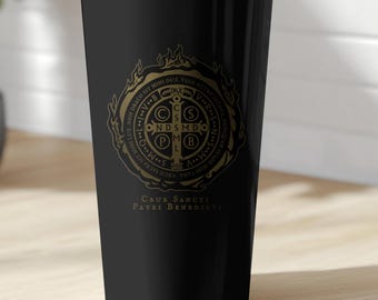 St Benedict Medal Tumbler, Roman Catholic Tumbler Gift, Saint Benedict of Nursia, Father&#39;s Day Gift - Catholic Ringneck Tumbler, 20 oz