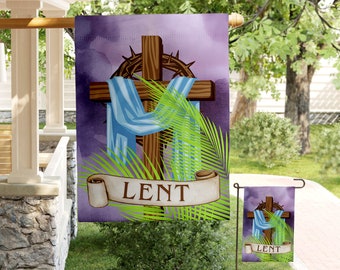 Lent House Banner Garden Flags, Catholic Lenten Banners, Ash Wednesday, Palm Sunday, Lent hanging Flags - Catholic Garden & House Banner