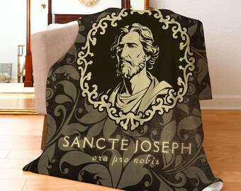Sancta Joseph, Ora pro nobis, Saint Joseph Pray for us, Roman Catholic Blanket, Dad's Gift, Masculine Blanket, Gift Ideas -Velveteen Blanket