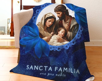 Holy Family Blanket, Jesus Mary Joseph, JMJ, Nativity of Jesus, Catholic Family's Blanket, Catholic Devotion GIft Ideas - Velveteen Blanket