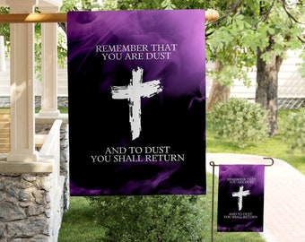 Purple Ash Wednesday Banner Garden Flag, To dust you shall return, Lent, Catholic Lent Season, Holy Day - Catholic Garden & House Banner