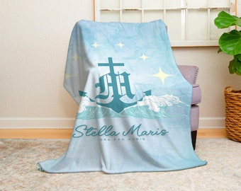 Stella Maris, Ora pro nobis Blanket, Soft Blue Catholic Blanket Gift for Babies to Adult,Marian Devotion,Virgin Mary-Velveteen Minky Blanket