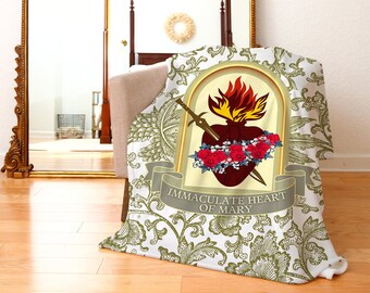 Immaculate Heart of Mary Marian Blanket, Throw Blanket Gift for Catholics, Baptism, Confirmation, Religious - Catholic Plush Blanket