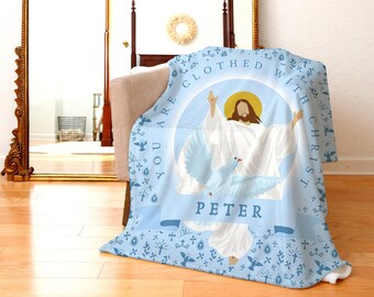 PERSONALIZOWANY Jesteś ubrany w kocyk do chrztu Chrystusa dla niemowląt katolickich, prezenty dla dzieci katolickich, Jezus Chrystus - aksamitny kocyk Minky