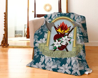 Most Chaste Heart of Saint Joseph Blanket, Throw Blanket Gift for Catholics, Baptism, Confirmation, Religious - Catholic Plush Blanket