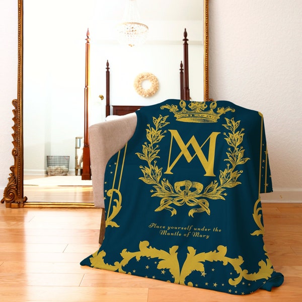 Place yourself under the Mantle of Mary Blanket, Marian Devotion Gift Blanket | Virgin Mary Devotion - Catholic Velveteen Plush Blanket