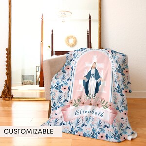 CUSTOMIZABLE Marian Blanket, You are forever protected by Mary, Throw Blanket for Children baptism gift - Catholic Plush Blanket