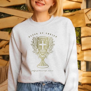 Most Precious Blood of Jesus Christ, Blood of Christ Pledge of Eternal Life, Save Us, Catholic Women's Gift - Catholic Sweatshirt for Women