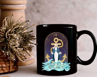 STELLA MARIS - Virgin Mary Devotion Catholic Cup, Our Lady, Star of the Sea | Blessed Virgin - Catholic 11oz Black Ceramic Mug
