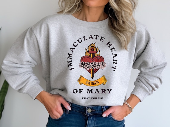 Immaculate Heart of Mary Vintage Style Catholic Sweatshirt  for Women, Marian Apparel, Devotion to Mary, Ave Maria - Catholic Sweatshirt