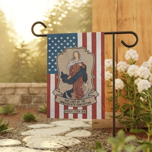 Our Lady of Immaculate Conception, Blessed Virgin Mary, Patroness of USA, 4th of July, Independence Day Flag - Catholic Garden&House Banner