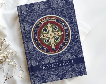 Personalized Blue St Benedict Medal Journal for Kids & Adults, Benedictine Medal, Sermon Notebook, Confirmation First Communion Gift Journal