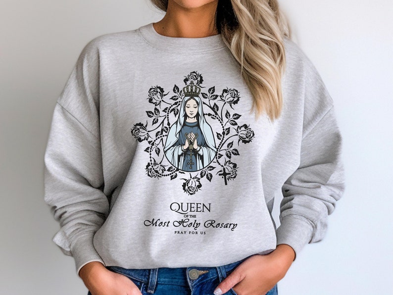 Floral Queen of the Most Holy Rosary Sweatshirt, Mother of God ...