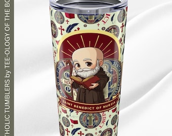 Saint Benedict of Nursia 20oz Tumbler, Catholic Confirmation Gift, Religious Mug, Patron Saint Communion Present, Catholic Kids Tumbler,