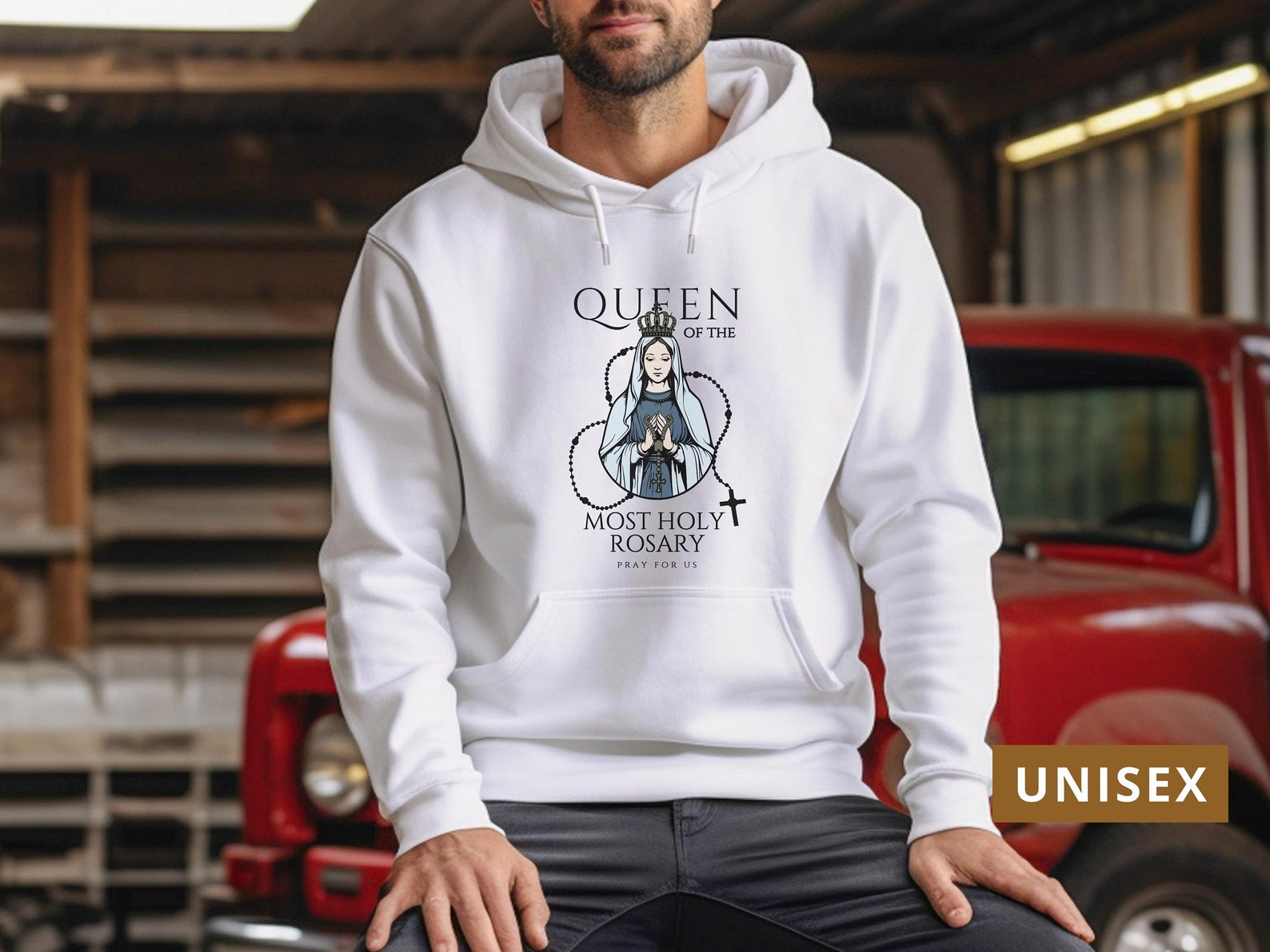 Queen of the Most Holy Rosary Hoodie, Mother of God, Devotion to Rosary ...