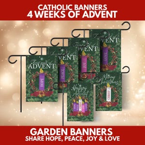 Happy Advent Banners Bundle, Merry Christmas, Catholic Advent Season, Hope, Peace, Love, Joy, Advent Candle Decor, Yard Flag, Christmas Gift