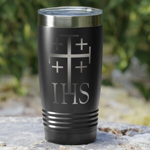 Jerusalem Cross Tumbler, Crusader Cross, Five-fold Cross, cross-and-crosslets, Roman Catholic Symbol - Catholic Ringneck Tumbler, 20 oz